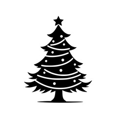 Minimalist Black Christmas Tree Icon, White Background