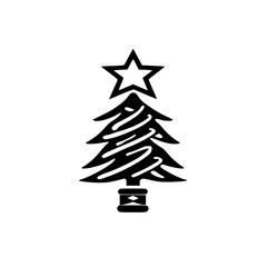 Minimalist Black Christmas Tree Silhouette on White Background