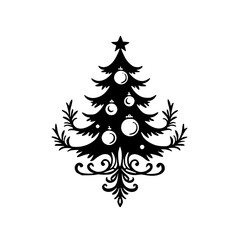 Elegant Black Christmas Tree Silhouette on White Background