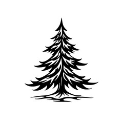 Stylized Black and White Fir Tree Illustration, Minimalist Design