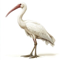 Obraz premium Elegant depiction of a white ibis, standing gracefully. The bird's long, curved beak and delicate feathers are beautifully rendered.