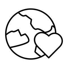 Fototapeta premium Earth with Heart Vector Line Icon Design