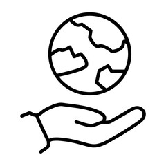Earth and Hands  Vector Line Icon Design