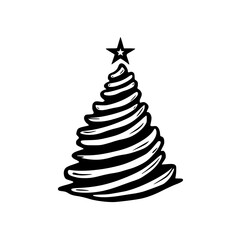 Abstract Christmas Tree Icon, Black and White, Hand-Drawn, Festive, Vector