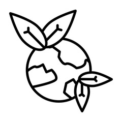 Earth with Leaves  Vector Line Icon Design