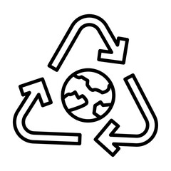Earth with Recycle Arrows  Vector Line Icon Design