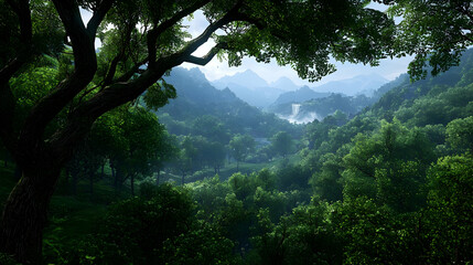 Obraz premium Pixelated Lush Forest Landscape View