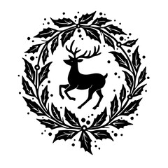 Elegant Christmas Wreath with Reindeer Silhouette