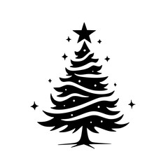 Minimalist Christmas Tree Icon - Black and White Illustration