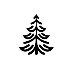 Obraz premium Minimalist Black Fir Tree Icon, White Background, Holiday Design Element