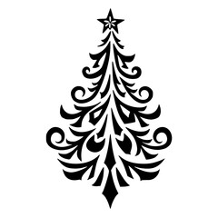 Black and White Ornamental Christmas Tree Silhouette