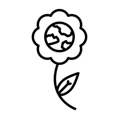 Earth with Flowers  Vector Line Icon Design