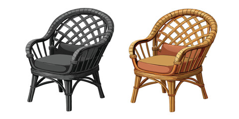 Handwoven Rattan Old brown wooden chair, a comfortable antique seat isolated for home interior