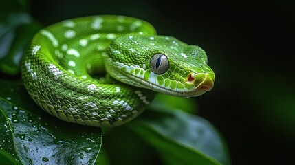 Obraz premium Emerald Tree Boa: A Close-Up Encounter with Nature's Jewel