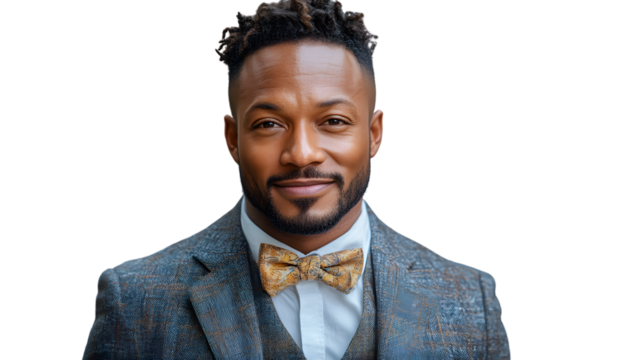 Stylish Man in Formal Attire with Bow Tie and Textured Suit Perfect for Business Fashion and