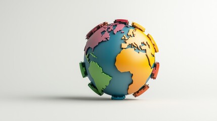 Fototapeta premium 3D rendering of a segmented globe with metallic connectors, showcasing Africa, Europe, and Asia