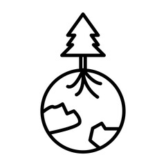 Earth with Roots  Vector Line Icon Design