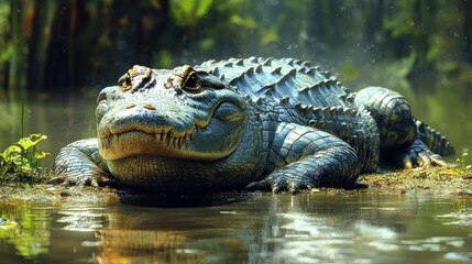 Obraz premium Majestic Alligator by the Water's Edge: A Stunning Wildlife Photograph