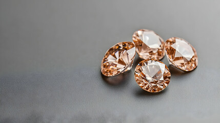 Close Up Of Light Brown Faceted Diamonds On Dark Gray Background