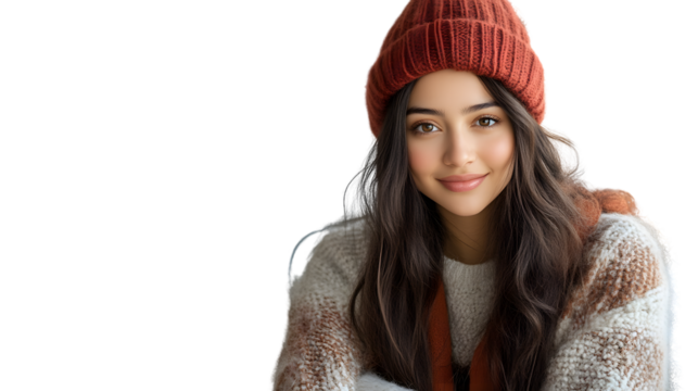 Winter Fashion Woman in Cozy Knitwear and Beanie Perfect for Cold Weather Photography
