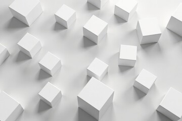 Obraz premium Randomly arranged white cube boxes on a background, creating a unique block design , cube boxes background, interior design