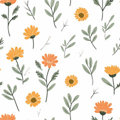 Pot marigold pattern.Exquisite vector floral patterns.