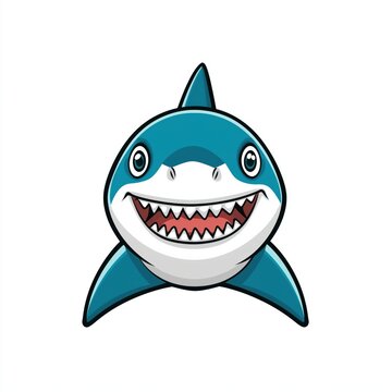 Cartoon illustration of a friendly blue and white shark with a wide grin