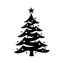Black and White Christmas Tree Icon - Minimalist Holiday Design