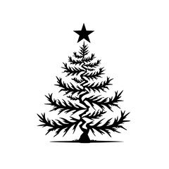 Modern Black & White Christmas Tree Icon, Star Ornament