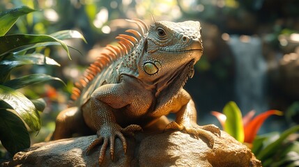 Fototapeta premium Majestic Green Iguana in Lush Tropical Habitat