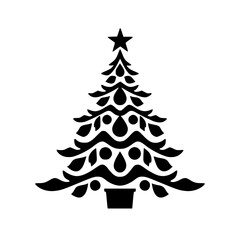 Elegant Black & White Christmas Tree Ornament Illustration