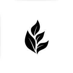 Minimalist Black Leaf Motif on White Background, Nature Logo Design