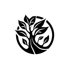 Modern Minimalist Tree Logo Design in Circle, Black & White