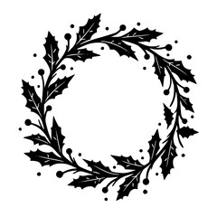Christmas Holly Wreath Silhouette in Black and White © MatandSterre