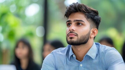 Focused Young Man in Meeting