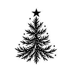 Minimalist Christmas Tree Icon, Black & White, Festive Design