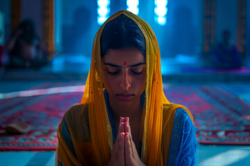 Amidst the tranquil ambiance of the gurudwara, an Indian girl participates in the recitation of Gurbani, her devotion echoing through the sacred space.