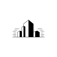 Fototapeta premium Minimalist Cityscape Logo: Black and White, Line Art, Geometric, Flat Design