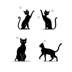 black cats silhouettes . set of cats. cat silhouettes collections, cat illustration