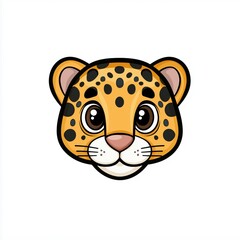 Cartoon illustration of a leopard's face with large expressive eyes and black spots