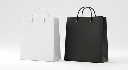 Shopping Bags in White and Black on a Neutral Background