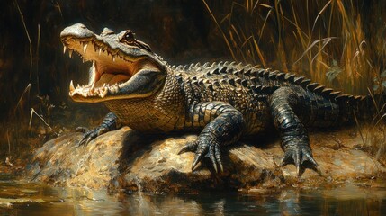 Fototapeta premium Majestic Alligator in its Natural Habitat: A Masterpiece of Wildlife Art