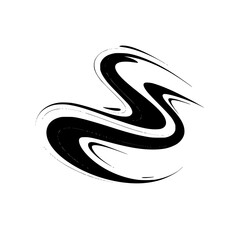 Abstract Flowing Black Wave on White Background