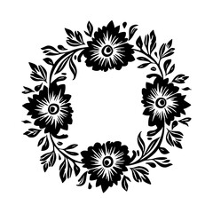 Floral Wreath Vector: Elegant Black & White Design for Wedding Cards, Invitations
