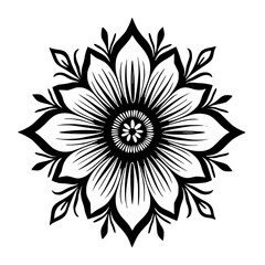 Black and White Floral Mandala Design - Spiritual, Decorative Vector Art