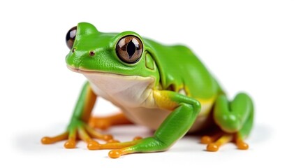 Naklejka premium Green tree frog, vibrant skin, isolated on pure white background, perfect, tropical, leaping
