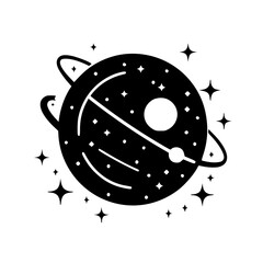 Simple Black and White Celestial Planet Illustration