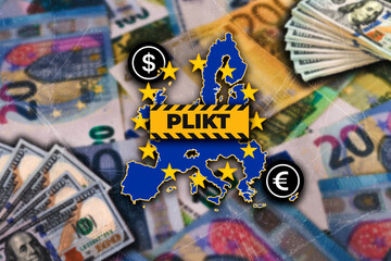 Fototapeta premium United States vs. European Union, import tariffs, trade war, dollar vs. euro