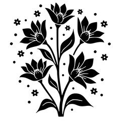 Black and White Floral Illustration: Elegant Botanical Vector Art