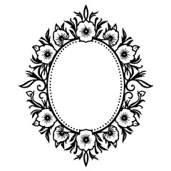 Elegant Floral Oval Frame - Black and White Vector Design